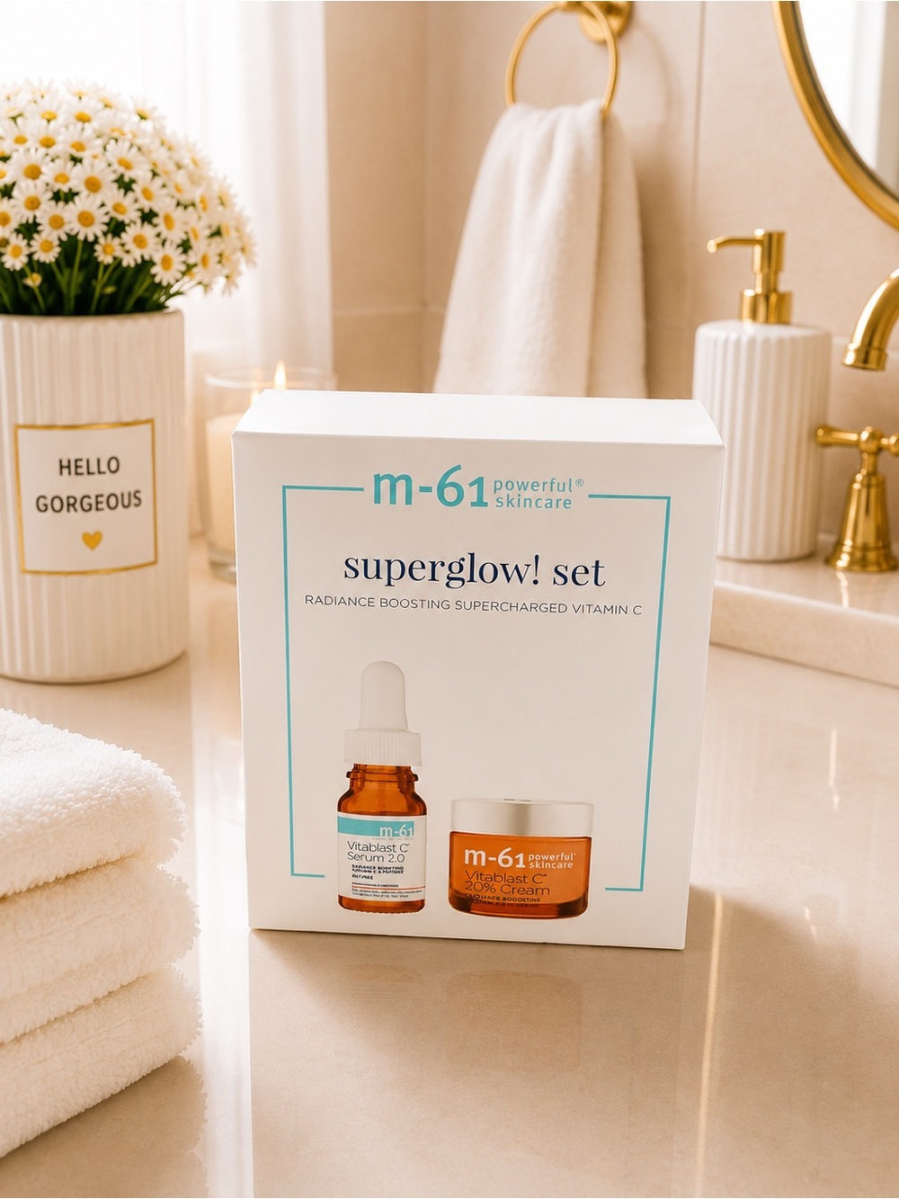 M-61 Superglow! Set — Radiance Boosting Vitamin C Serum & Cream (White/Orange)